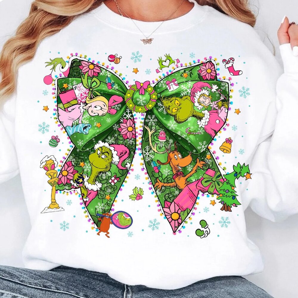 Retro Cartoon Pink Mean Guy Christmas Sweatshirt with Funny Thief Grinch 05